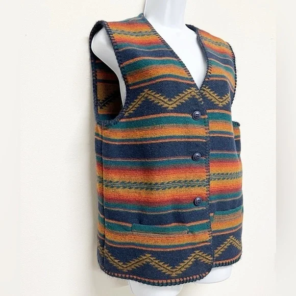 Signature Expressions Vintage Unisex Wool Blend Tribal Print Pocketed Vest Sz M - Picture 3 of 11